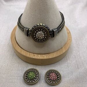 💗BRONZE TOGGLE Snap Button Bracelet with 3 Charms - 18mm/20mm